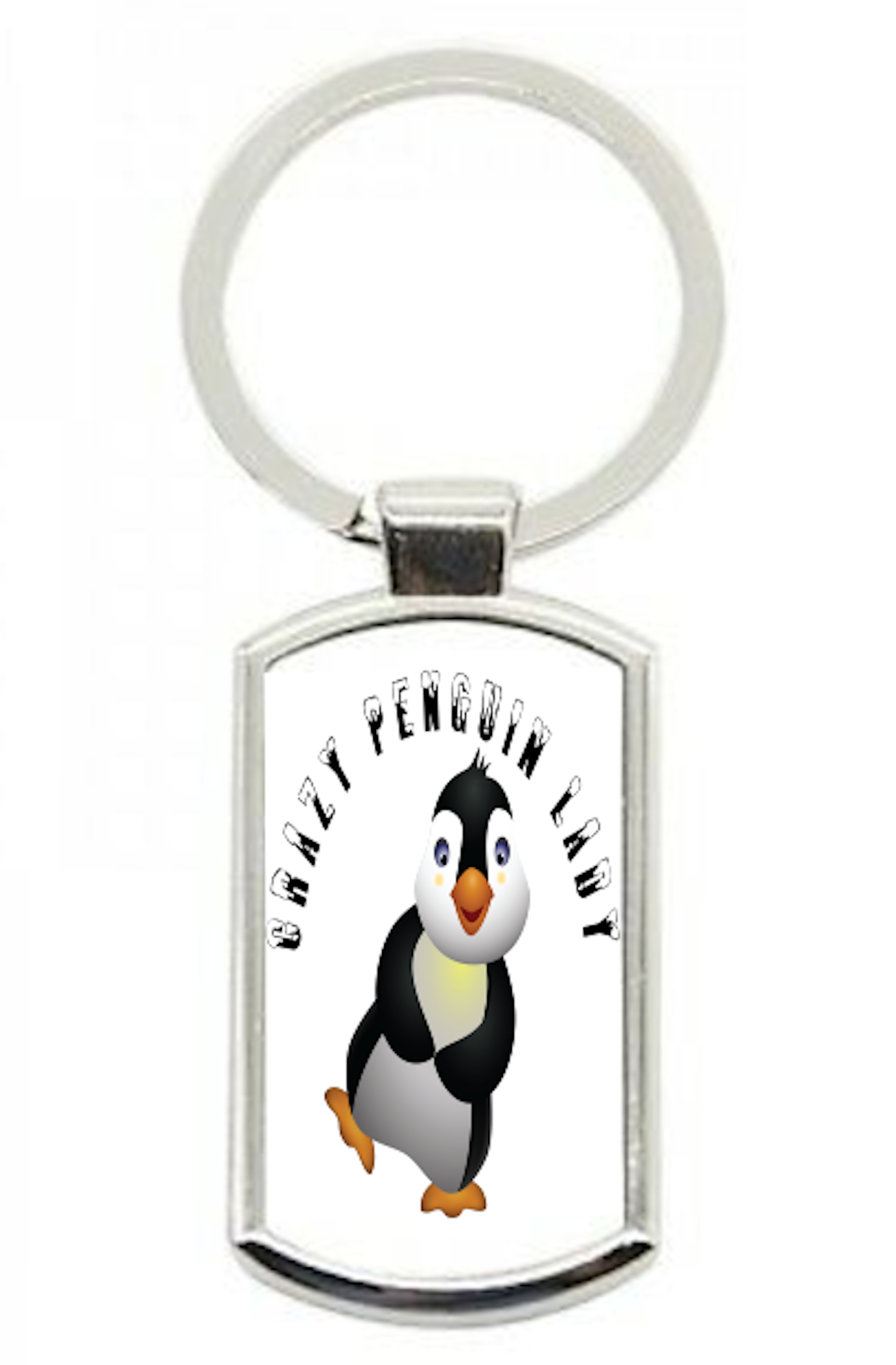 Crazy Penguin Lady Metal Keyring, Penguin Keyring, Penguin